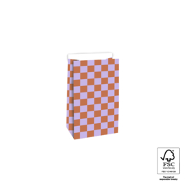 Blokbodemzak - Check Cognac/Lavender (12cm x 7cm x 19cm)
