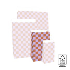 Blokbodemzak - Check Cognac/Lavender (12cm x 7cm x 19cm)