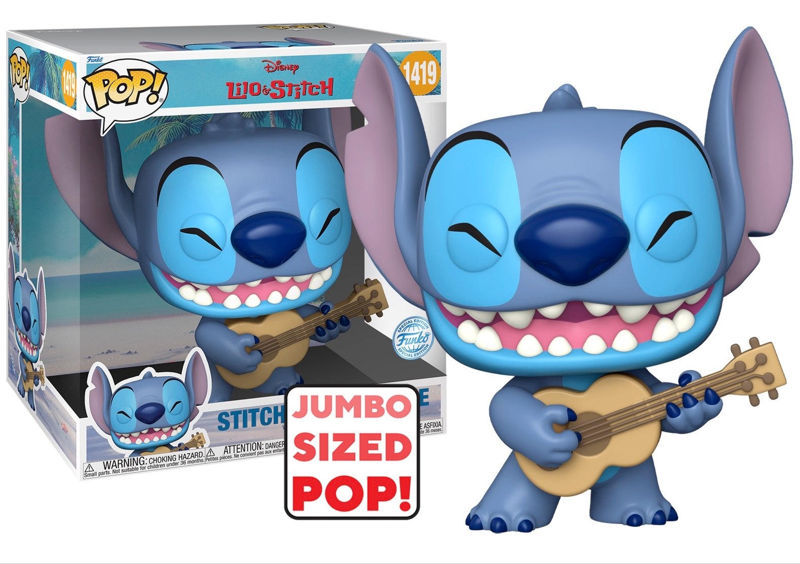 Funko POP! Disney Lilo & Stitch: Stich with Ukulele #1419 (10 inch) Special Edition