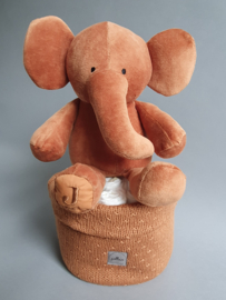 Mandje met Olifant Knuffel Bruin