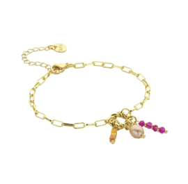 Armband goud - fuchsia