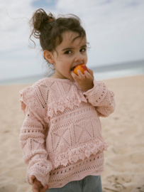 Lil' Atelier gebreide trui met kant peach whip | maat 92 - 128