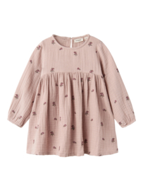 Lil' Atelier mousseline jurk met geborduurde bloemetjes  | maat 92 - 122