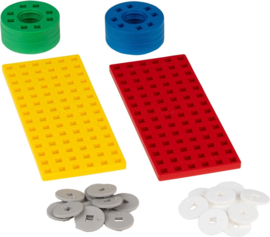 Plus-Plus bouwplaat en wielen geel/rood | 26 stuks