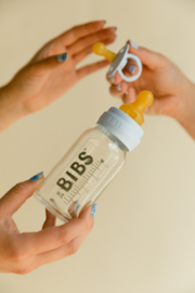 BIBS glazen fles met latex speen baby blue | 150 ml