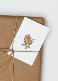 Inkylines kaart 'Poppenwagentje met teddybeer'