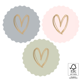 Stickers pastel met gouden hartje | 9 stuks