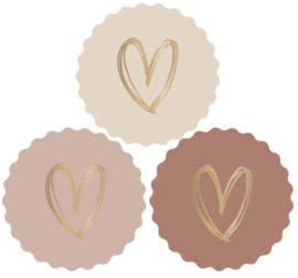 Stickers roze met gouden hartje | 9 stuks