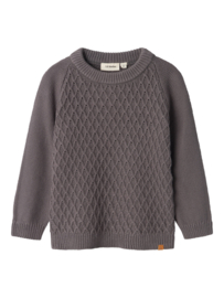 Lil' Atelier gebreide geruite trui pewter | maat 92 - 128
