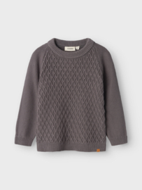 Lil' Atelier gebreide geruite trui pewter | maat 92 - 128