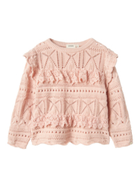 Lil' Atelier gebreide trui met kant peach whip | maat 92 - 128