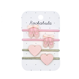 Rockahula haarelastieken met balletschoenen en hartjes | set van 4