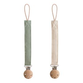 Mushie speenkoord linnen olive & shifting sand | set van 2
