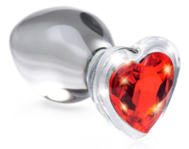Red Heart Anaalplug Van Glas Met Steentje - Medium