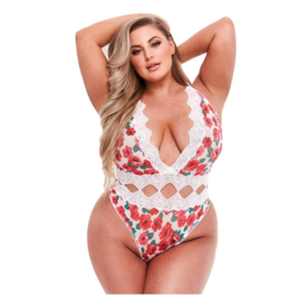 Baci - White Floral & Lace Stringbody - Curvy Queen Size (46 - 52)
