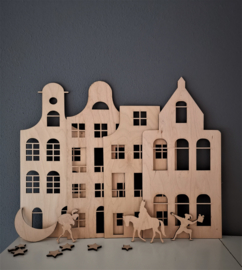 Grachtenpandjes Raam Set (4 huisjes en 11 losse figuren)