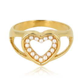 Gouden hartenring met kleine pareltjes