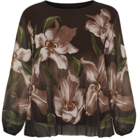 OX Pleated Blouse Brown Flower