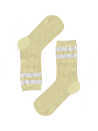 Socks Stripes Glitter White - Light Yellow