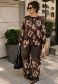 OX Pleated Blouse Brown Flower