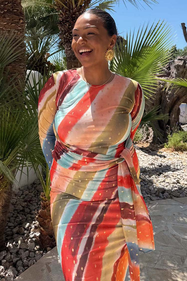 Sunset Stripe Mesh Midi Dress NFD