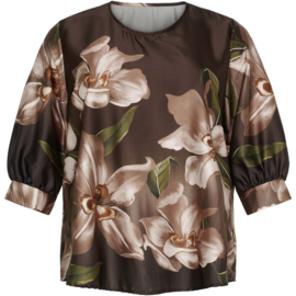 OX Satin Blouse Brown Flower