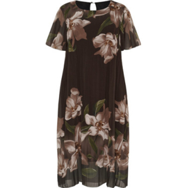 OX Pleated Dress Brown Flower