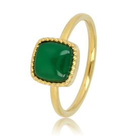 Kleine zegelring ring met Green Agate