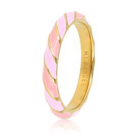 Gouden ring met roze en lila epoxy