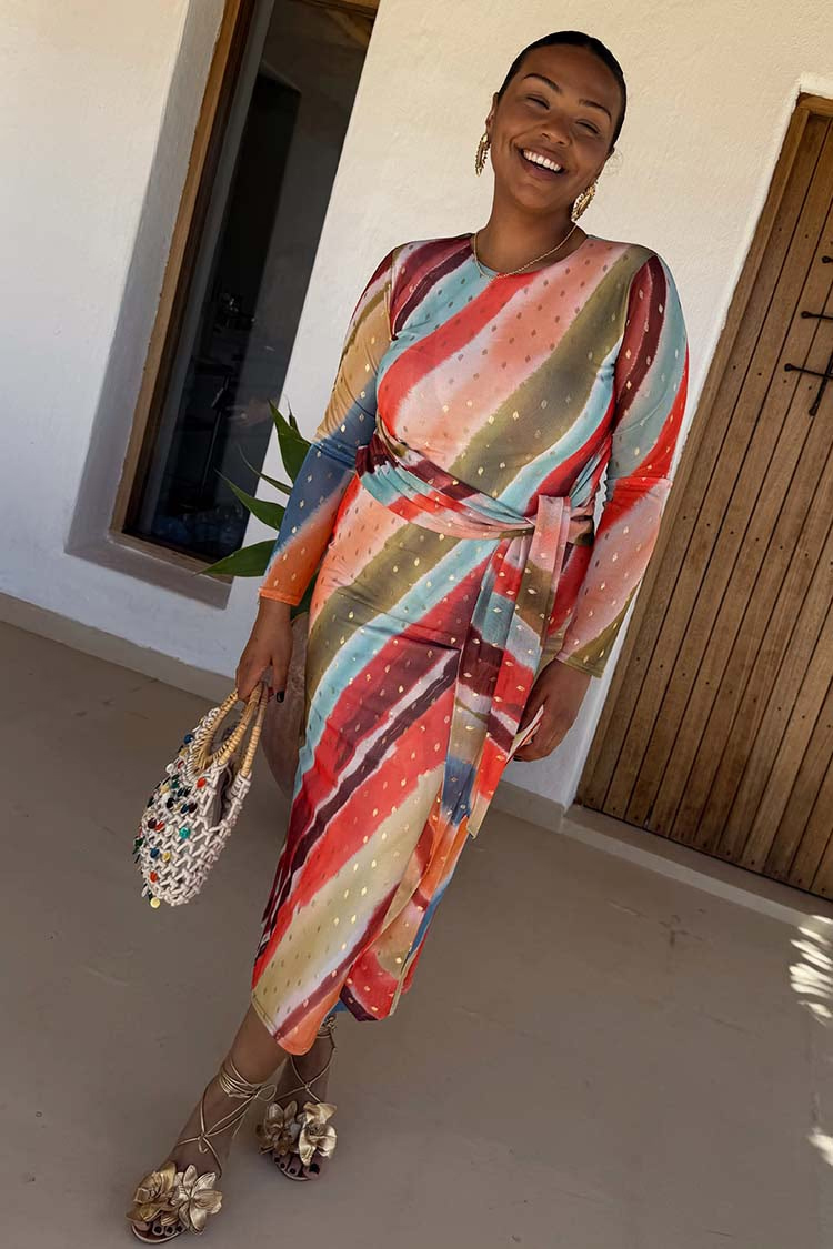Sunset Stripe Mesh Midi Dress NFD