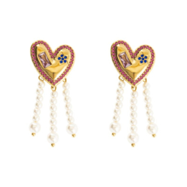 Heart-shaped tassel pearl dangles