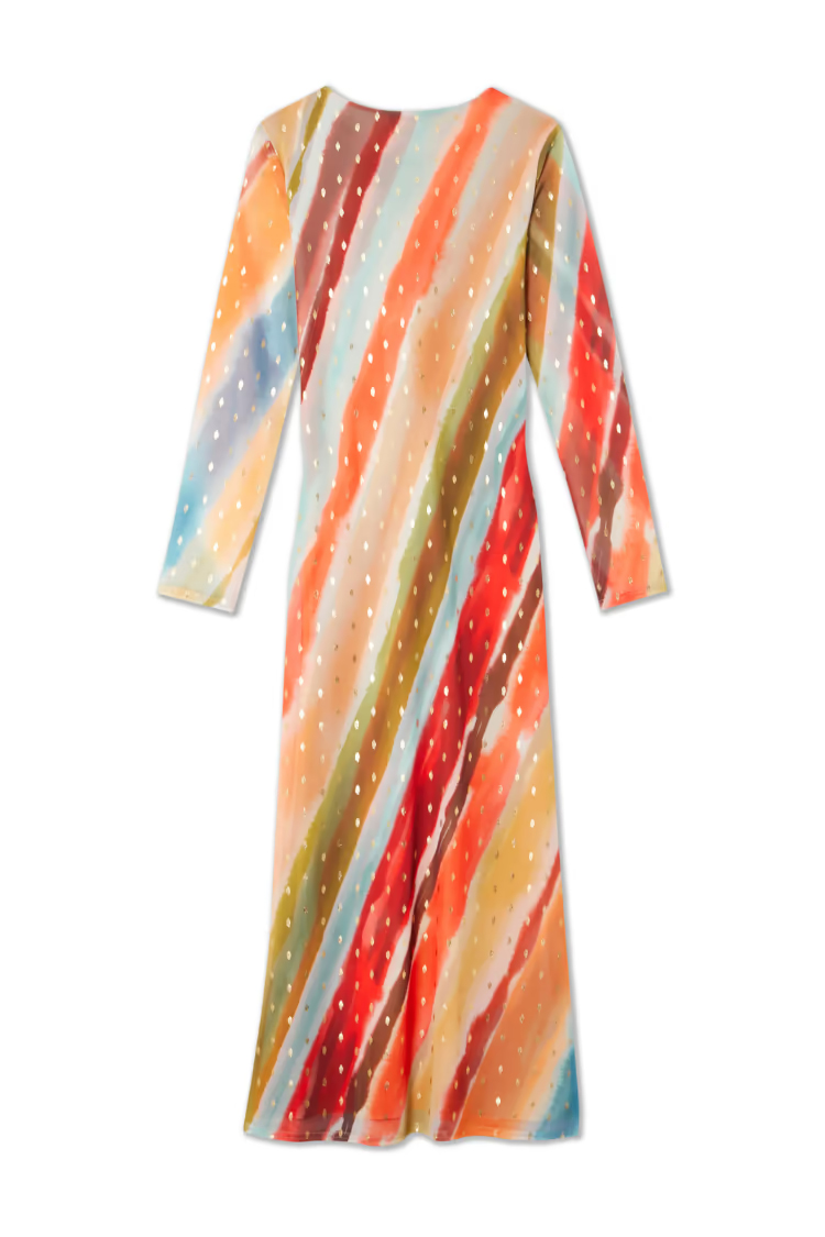 Sunset Stripe Mesh Midi Dress NFD
