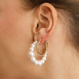 Witte parel oorringen 30 mm