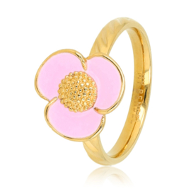 Gouden ring met Lila bloemetje