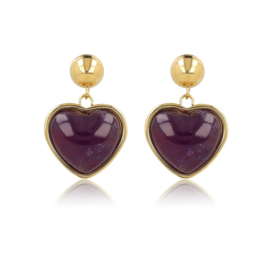 Gouden oorbellen met Amethyst hart