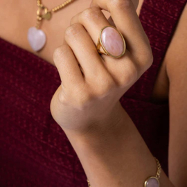 Gouden statement ring - Rose Quartz edelsteen