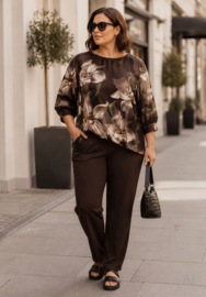 OX Satin Blouse Brown Flower