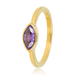Gouden ring met paarse glassteen