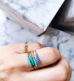 Ring palm petrol blue beads coldplated