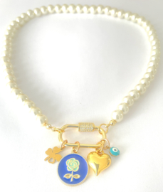 Parelketting gold/blue
