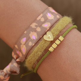 Fluffy armband curry/goud kleurig