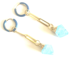 Oorbellen creool gold aqua stone
