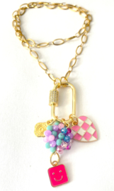 Ketting golden pink smiley