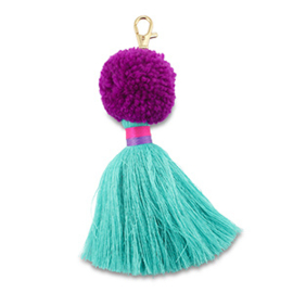 Sleutelhangers pompom met kwast purple