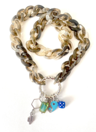 Acrylic chain zilver blue heart