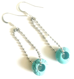Oorbellen zilver long turquoise