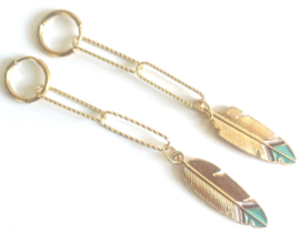 Oorbellen creool gold blue feather