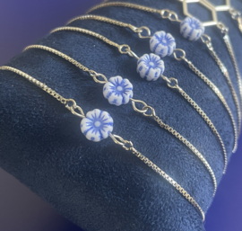 Armband zilver blue flower