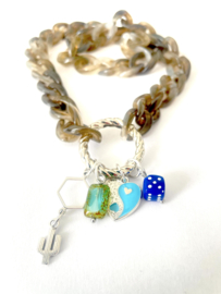 Acrylic chain zilver blue heart