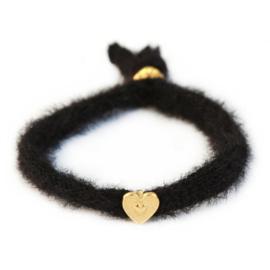 Fluffy armband zwart/goud kleurig